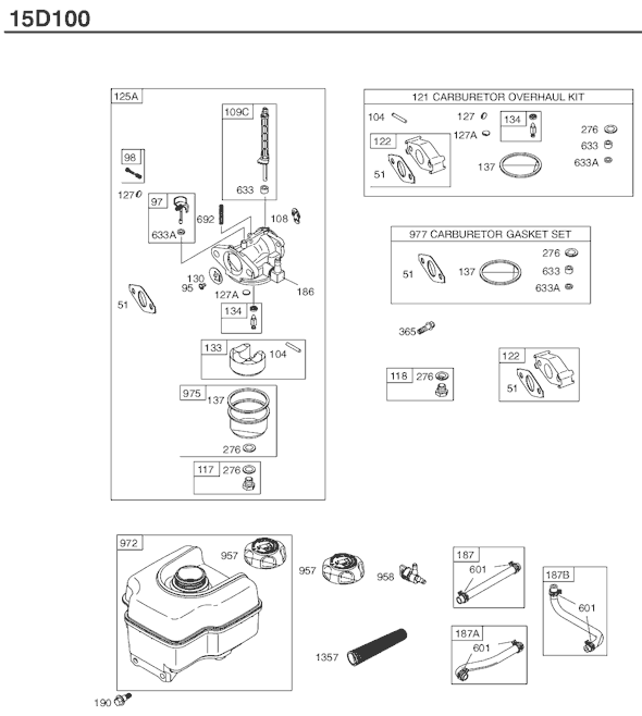 Page C Diagram and Parts List for 15D100SERIES 0111-0918 Briggs and Stratton Engine